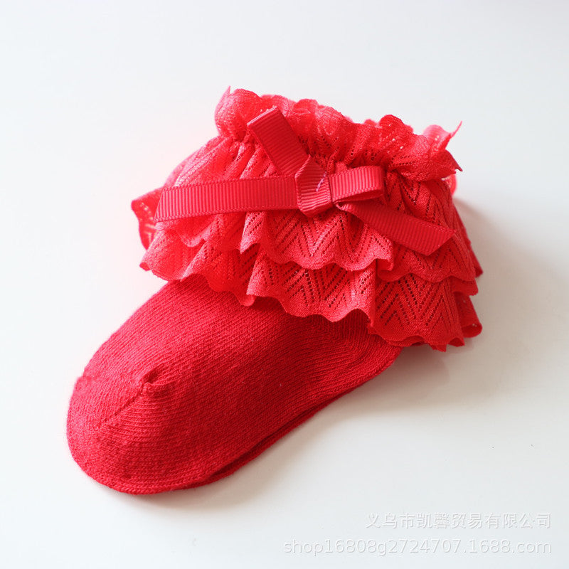 Ruffle Trim Frill Baby Socks for Girls, 80% Combed Cotton Crew Socks (6-8Y)
