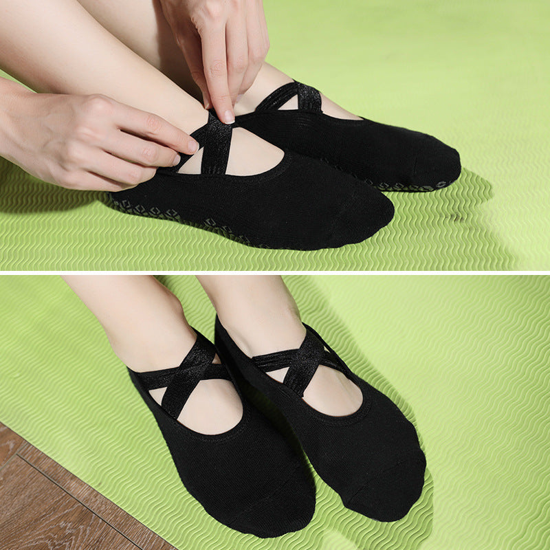 Non-Slip Yoga Socks for Women, Terry Lined Pilates Socks with Cross Strap, Thickened Cotton Grip Socks for Barre, Dance & Home Workouts