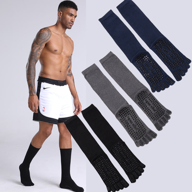 Men's Non-Slip Five-Toe Long Yoga Socks, 168N Cotton Mid-Calf Pilates Socks for Sports & Fitness