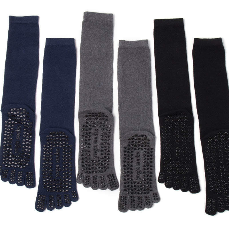 Men's Non-Slip Five-Toe Long Yoga Socks, 168N Cotton Mid-Calf Pilates Socks for Sports & Fitness