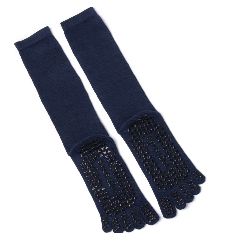 Men's Non-Slip Five-Toe Long Yoga Socks, 168N Cotton Mid-Calf Pilates Socks for Sports & Fitness