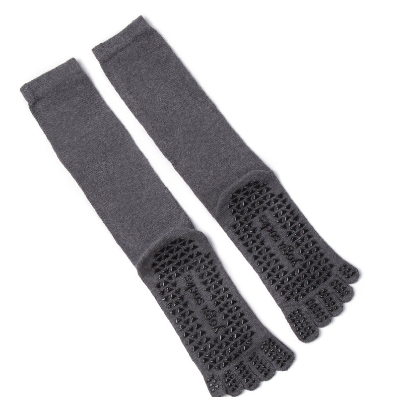 Men's Non-Slip Five-Toe Long Yoga Socks, 168N Cotton Mid-Calf Pilates Socks for Sports & Fitness
