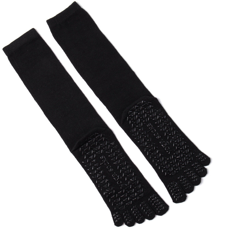 Men's Non-Slip Five-Toe Long Yoga Socks, 168N Cotton Mid-Calf Pilates Socks for Sports & Fitness