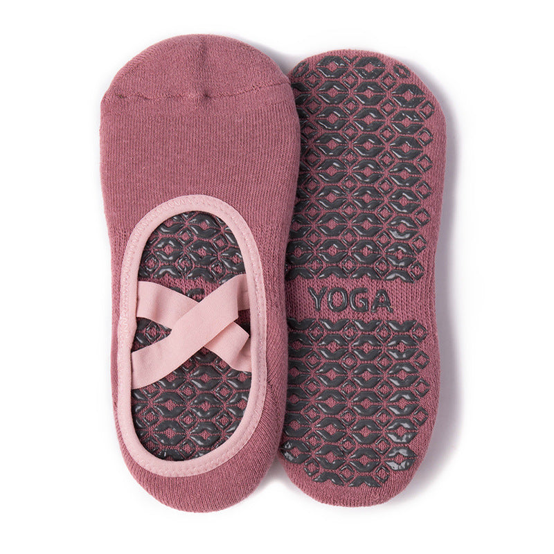 Non-Slip Yoga Socks for Women, Terry Lined Pilates Socks with Cross Strap, Thickened Cotton Grip Socks for Barre, Dance & Home Workouts