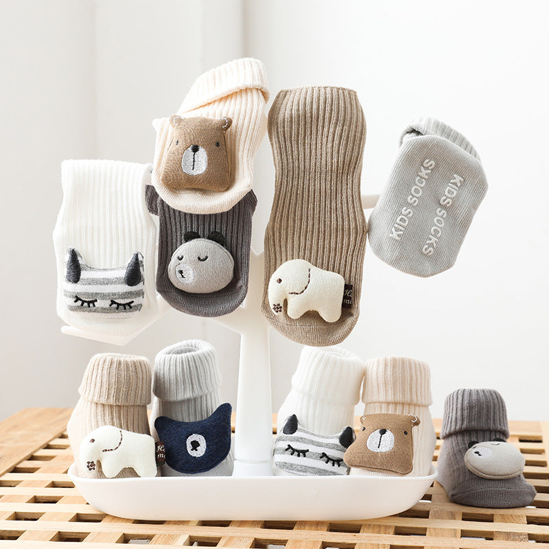 Cute Cartoon Baby Socks, Combed Cotton Mid-Calf Toddler Socks for 1-3 Years Old