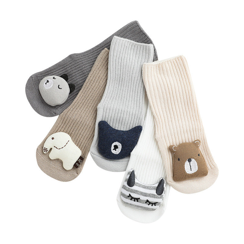Cute Cartoon Baby Socks, Combed Cotton Mid-Calf Toddler Socks for 1-3 Years Old