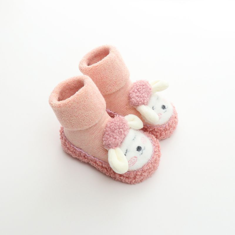 Cute Cartoon Non-Slip Baby Floor Socks, Terry Lined Mid-Calf Toddler Socks for Autumn & Winter
