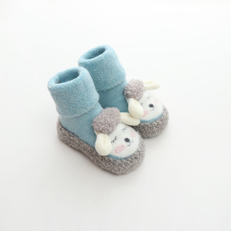 Cute Cartoon Non-Slip Baby Floor Socks, Terry Lined Mid-Calf Toddler Socks for Autumn & Winter