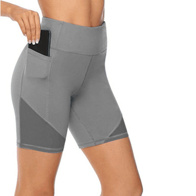 Solid Pocket High Waist Sports Shorts Quick Dry Gym Yoga Pants