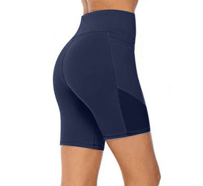 Solid Pocket High Waist Sports Shorts Quick Dry Gym Yoga Pants