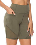 Solid Pocket High Waist Sports Shorts Quick Dry Gym Yoga Pants