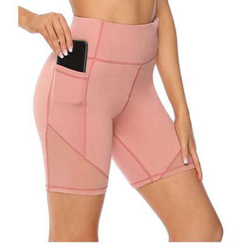 Solid Pocket High Waist Sports Shorts Quick Dry Gym Yoga Pants