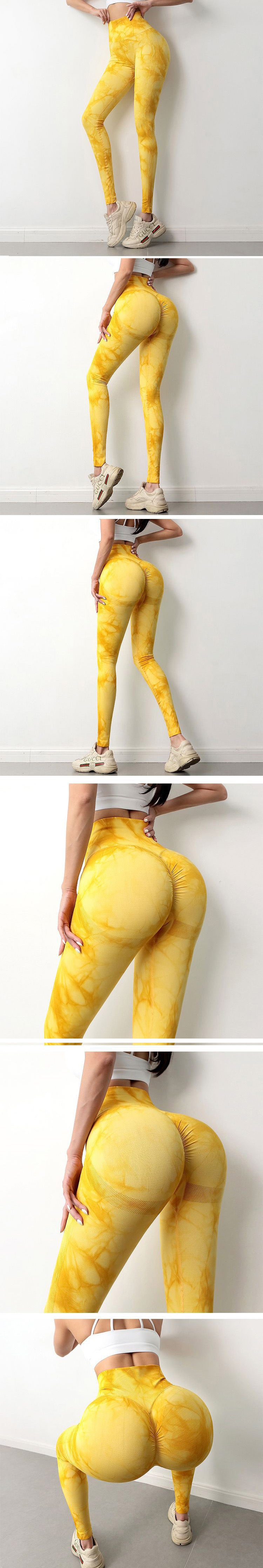 Tie-dye sports fitness trousers female high waist sexy peach hip hips seamless jacquard running fitness yoga pants