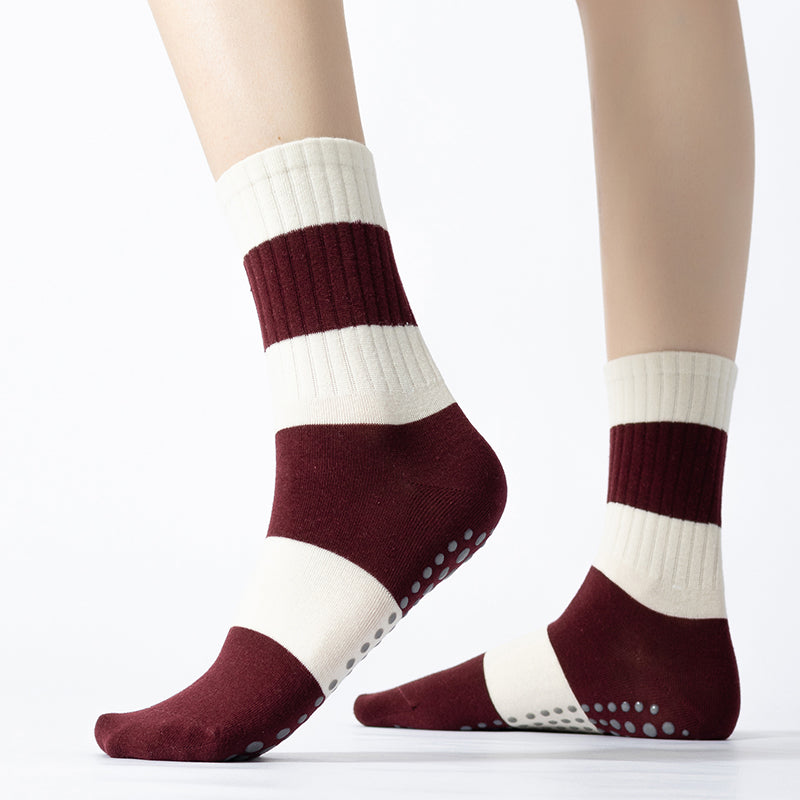 Chic Striped Yoga Socks with Bow Embroidery | Non-Slip Pilates & Dance Socks