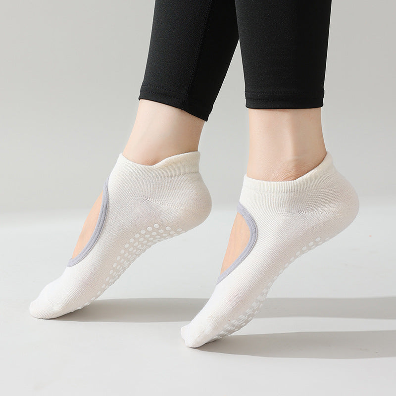 Non-Slip Backless Yoga Socks for Women, Open-Heel Pilates Socks, Breathable Cotton Grip Socks for Barre, Dance & Home Workouts