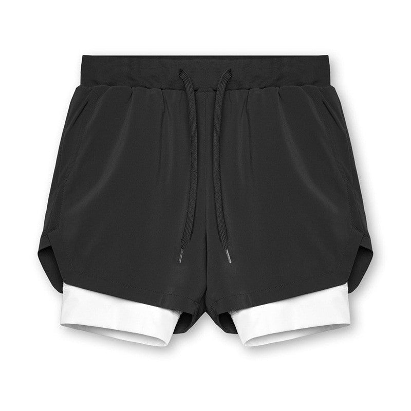 Crazy Muscle Men's Running Shorts Double Fake Two-Piece Sports Fitness Breathable Basketball Training American Jogging Pants
