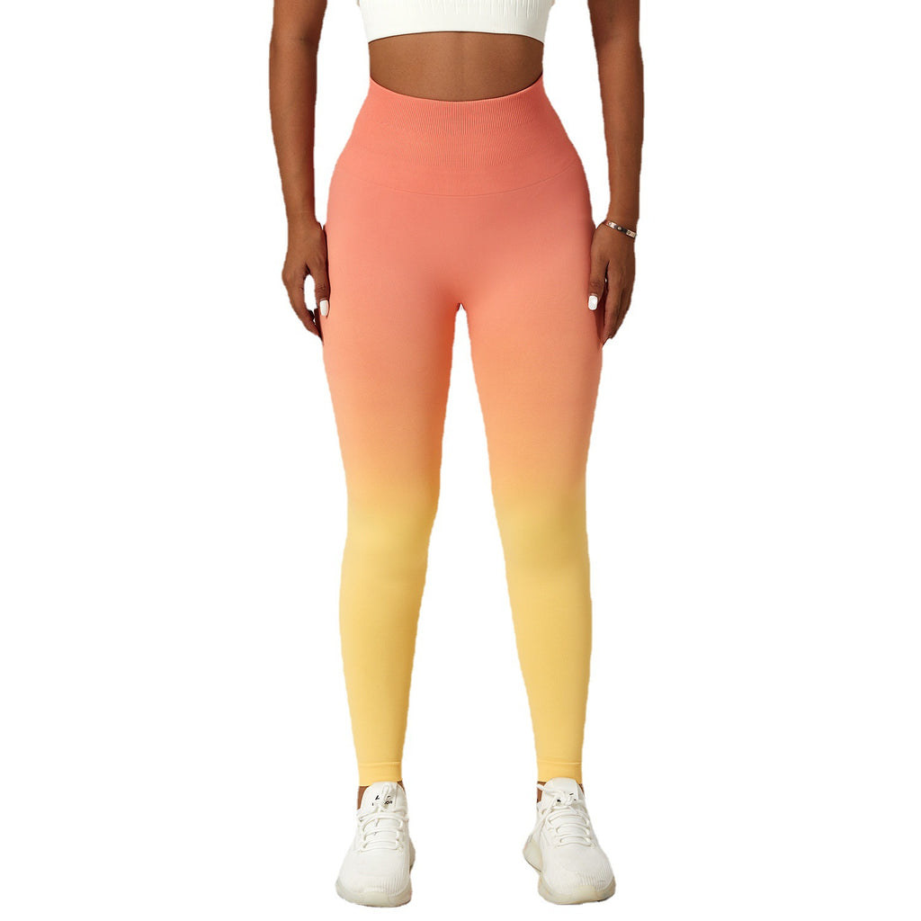 Gradient seamless European and American yoga pants women's hanging dyed peach hip-lifting sports leggings high waist tummy control running fitness pants