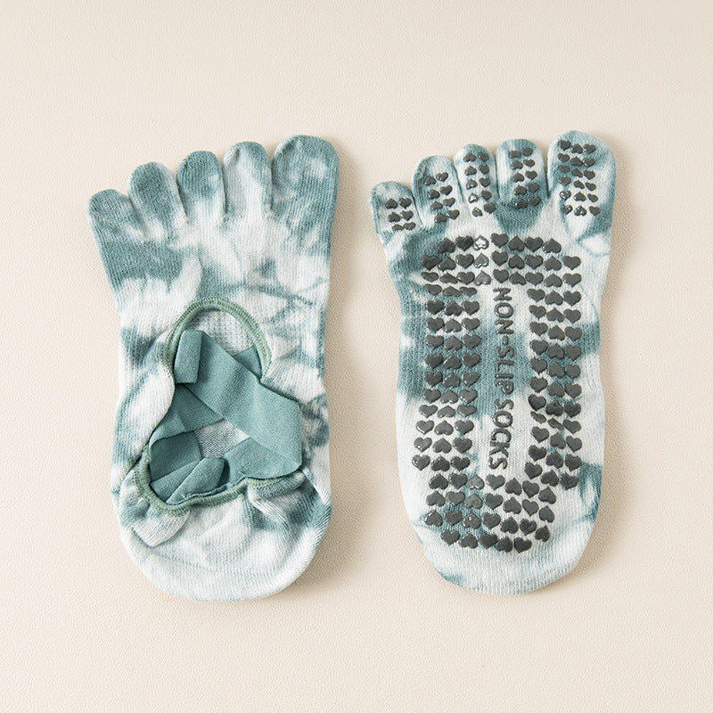 Tie-Dye Five-Toe Yoga Socks for Women | Non-Slip Grip Pilates Socks, Breathable Cotton Short Socks for Dance & Home Workouts