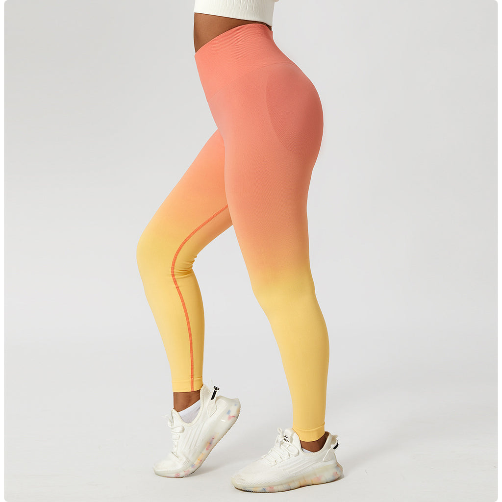 Gradient seamless European and American yoga pants women's hanging dyed peach hip-lifting sports leggings high waist tummy control running fitness pants