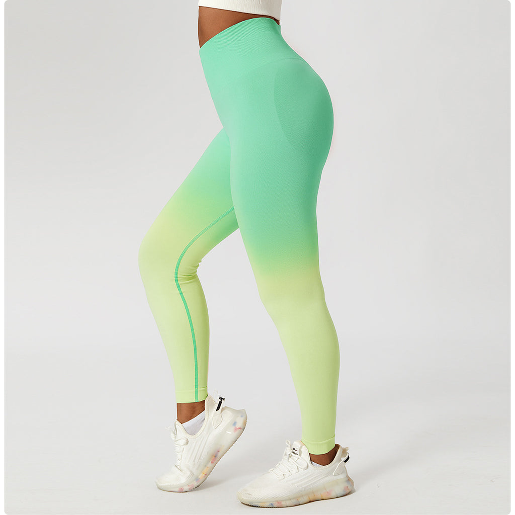 Gradient seamless European and American yoga pants women's hanging dyed peach hip-lifting sports leggings high waist tummy control running fitness pants