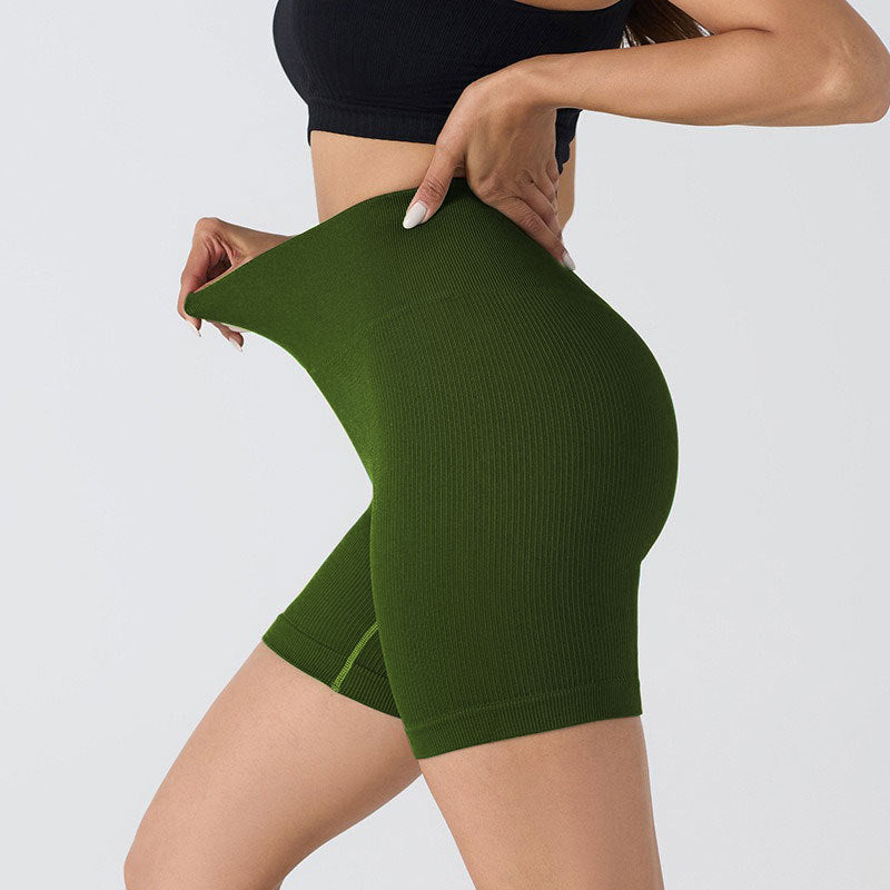 Threaded high waist seamless hip-lifting yoga shorts three-point anti-exposure sports fitness shorts peach hips without embarrassing lines