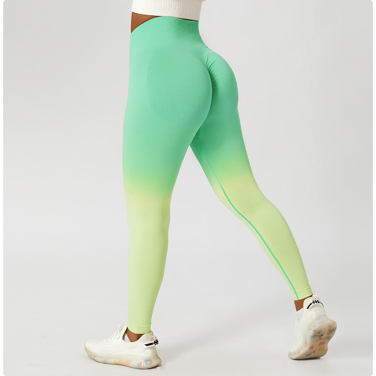 Gradient seamless European and American yoga pants women's hanging dyed peach hip-lifting sports leggings high waist tummy control running fitness pants