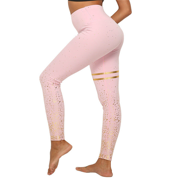 New High Waist Elastic Bronzing Printed Yoga Pants Fitness Hip Lifting Slim Sports Leggings Women