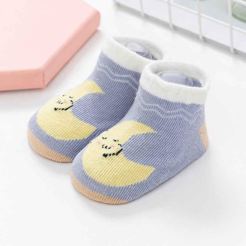 Cartoon Rainbow Non-Slip Boat Socks for Toddlers, Combed Cotton Low-Top Baby Socks (1-3Y)