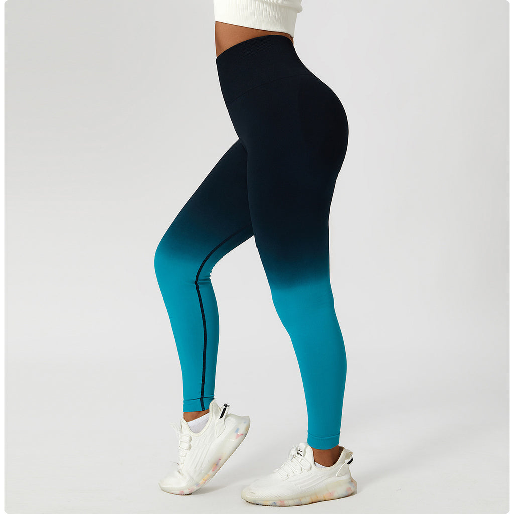 Gradient seamless European and American yoga pants women's hanging dyed peach hip-lifting sports leggings high waist tummy control running fitness pants