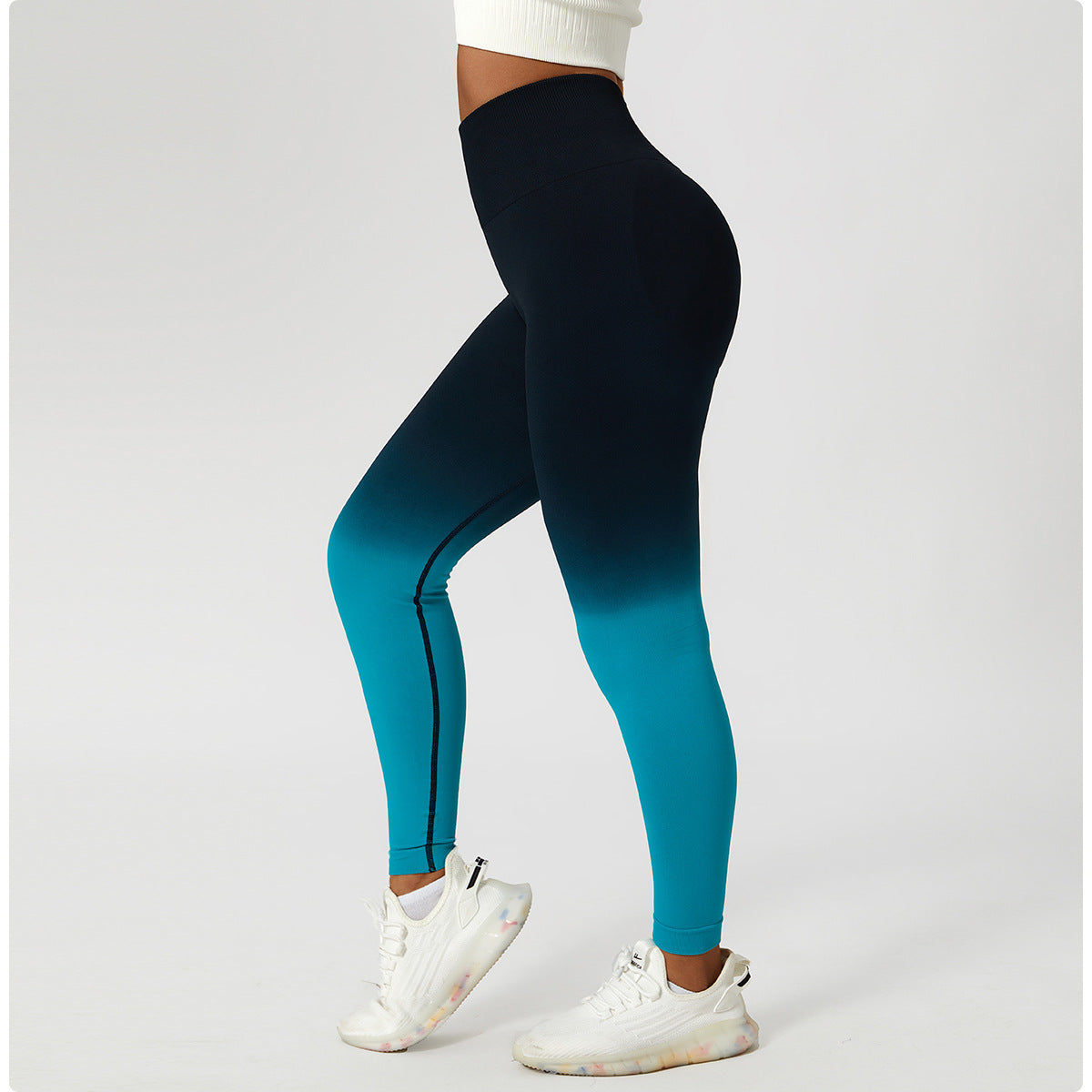 Gradient seamless European and American yoga pants women's hanging dyed peach hip-lifting sports leggings high waist tummy control running fitness pants