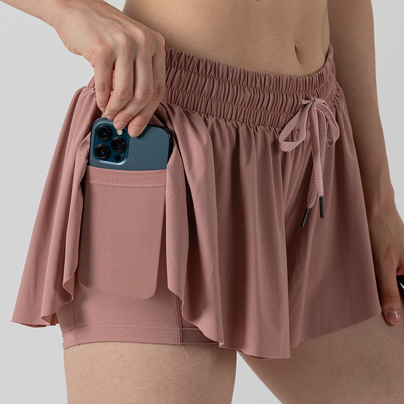 Loose Running Fitness Shorts Skirt Pocket Fake Two-Piece Yoga Three-Piece Pants Tennis Breathable Quick-Drying Beach Pants