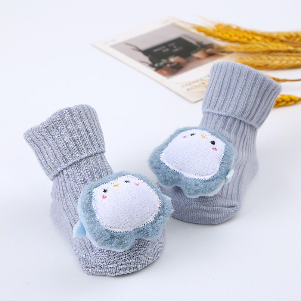 Cute Cartoon Bear Non-Slip Floor Socks for Toddlers, Combed Cotton Mid-Calf Baby Socks (1-3Y)