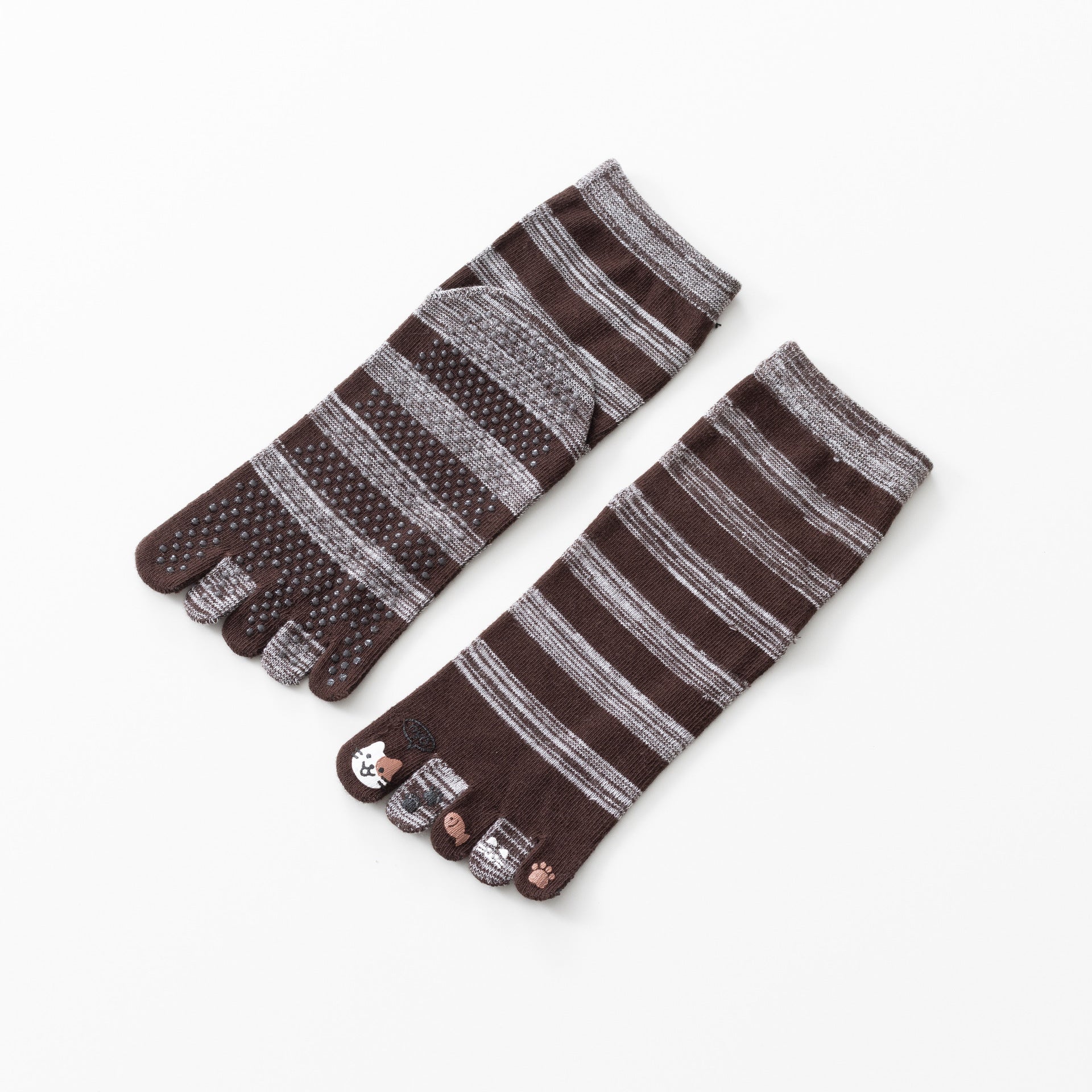 Women Striped Five-Toe Non-Slip Pilates Yoga Calf Socks