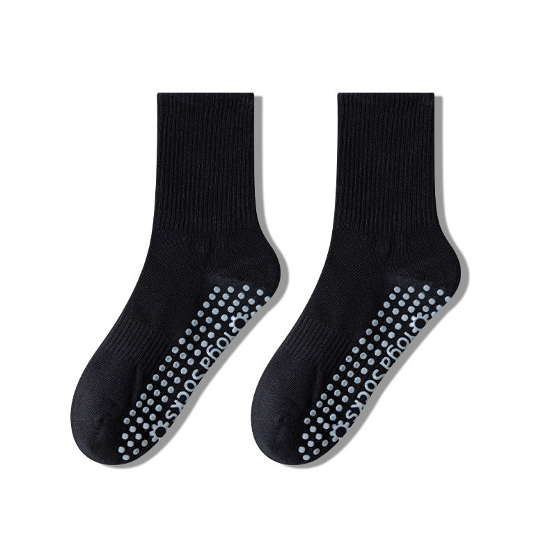 Non-Slip Mid-Calf Yoga Socks for Women, 200N Cotton Pilates Socks, Breathable Sweat-Absorbent Sports Socks