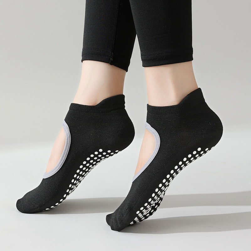 Non-Slip Backless Yoga Socks for Women, Open-Heel Pilates Socks, Breathable Cotton Grip Socks for Barre, Dance & Home Workouts