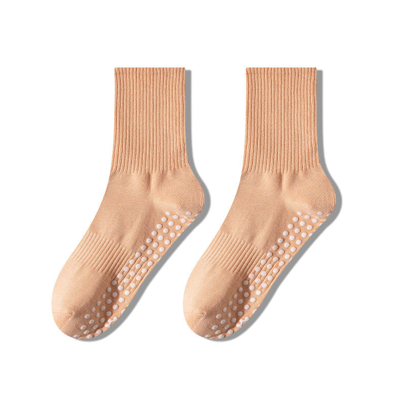 Non-Slip Mid-Calf Yoga Socks for Women, 200N Cotton Pilates Socks, Breathable Sweat-Absorbent Sports Socks