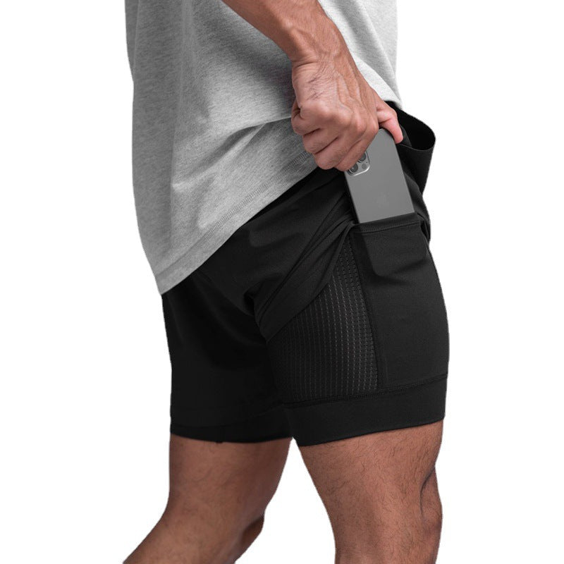 Crazy Muscle Men's Running Shorts Double Fake Two-Piece Sports Fitness Breathable Basketball Training American Jogging Pants