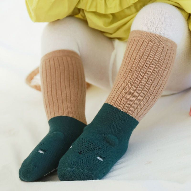 Cute Cartoon Non-Slip Baby Socks, Cotton Mid-Calf Toddler Socks for 0-6 Months