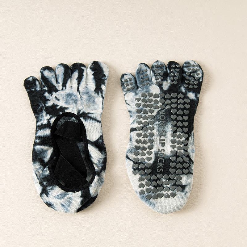 Tie-Dye Five-Toe Yoga Socks for Women | Non-Slip Grip Pilates Socks, Breathable Cotton Short Socks for Dance & Home Workouts