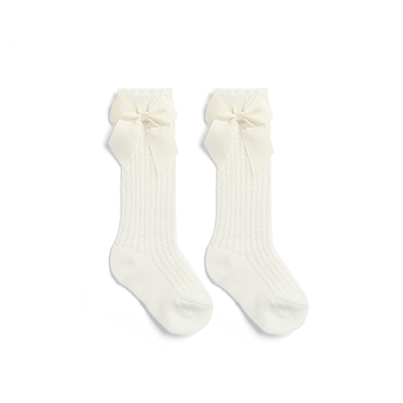 Bow Accent Knee-High Baby Socks for Girls, Ultra-Thin Mesh Cotton Newborn Socks (0-1Y)