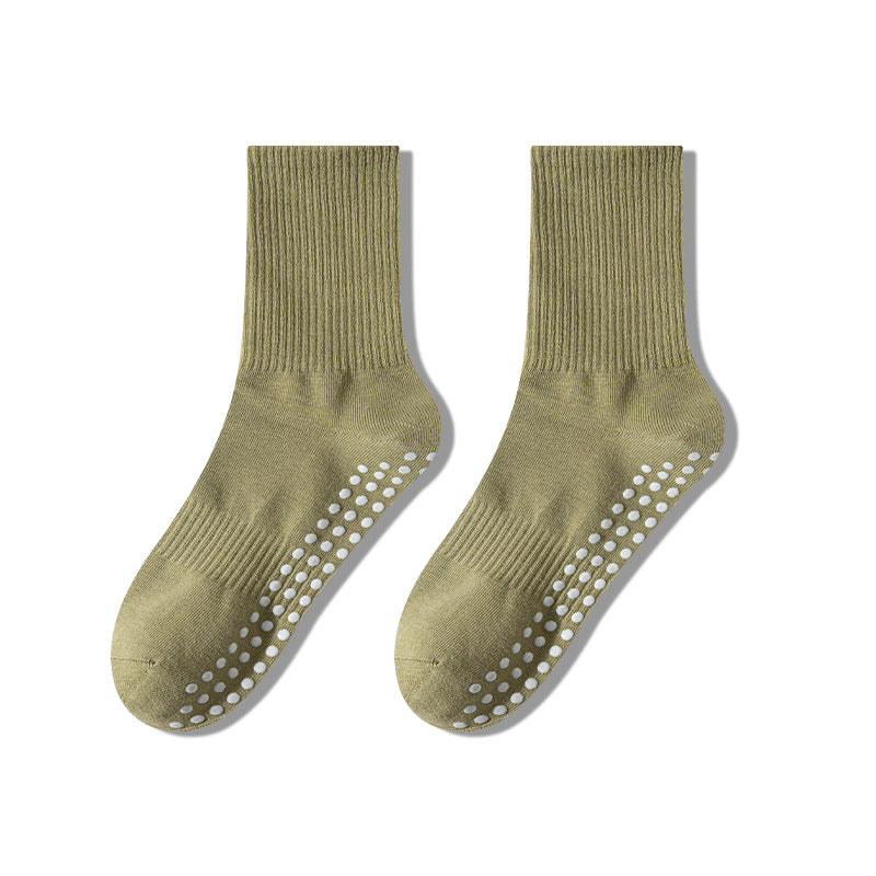 Non-Slip Mid-Calf Yoga Socks for Women, 200N Cotton Pilates Socks, Breathable Sweat-Absorbent Sports Socks
