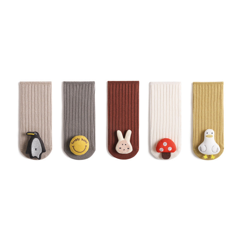 Cute Cartoon 3D Doll Mid-Calf Baby Socks, Combed Cotton Newborn Socks (0-6 Months)