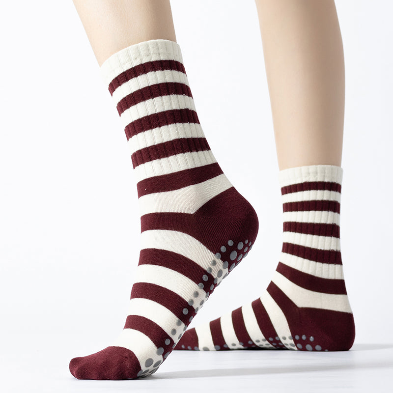 Chic Striped Yoga Socks with Bow Embroidery | Non-Slip Pilates & Dance Socks