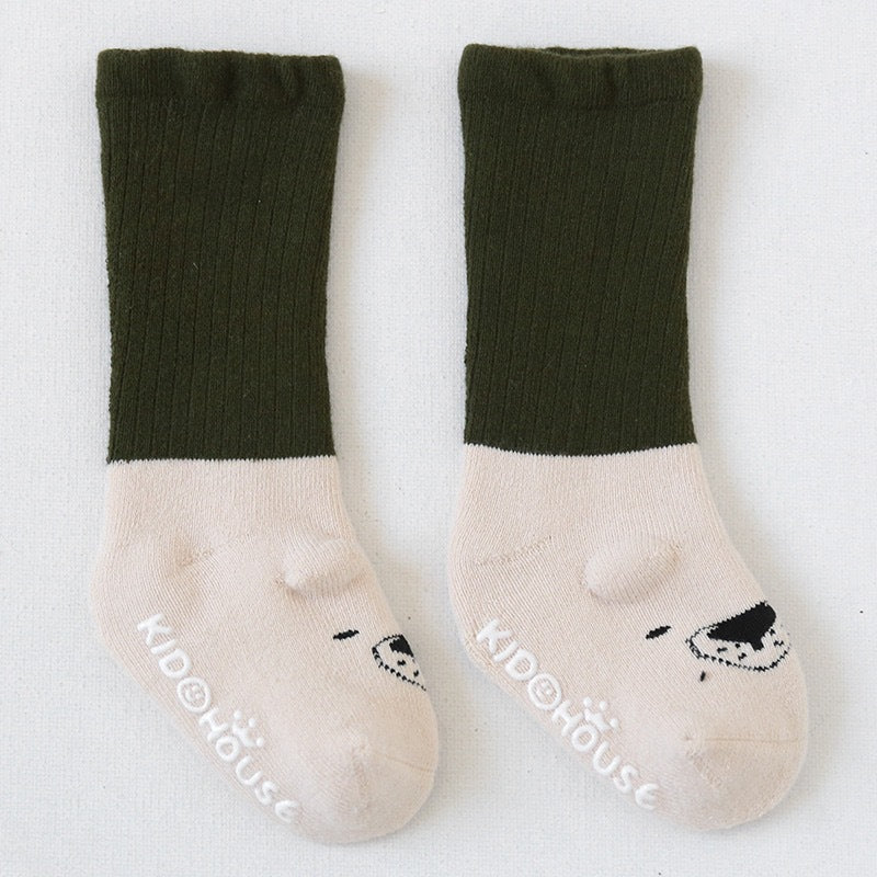 Cute Cartoon Non-Slip Baby Socks, Cotton Mid-Calf Toddler Socks for 0-6 Months