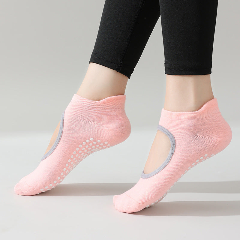 Non-Slip Backless Yoga Socks for Women, Open-Heel Pilates Socks, Breathable Cotton Grip Socks for Barre, Dance & Home Workouts