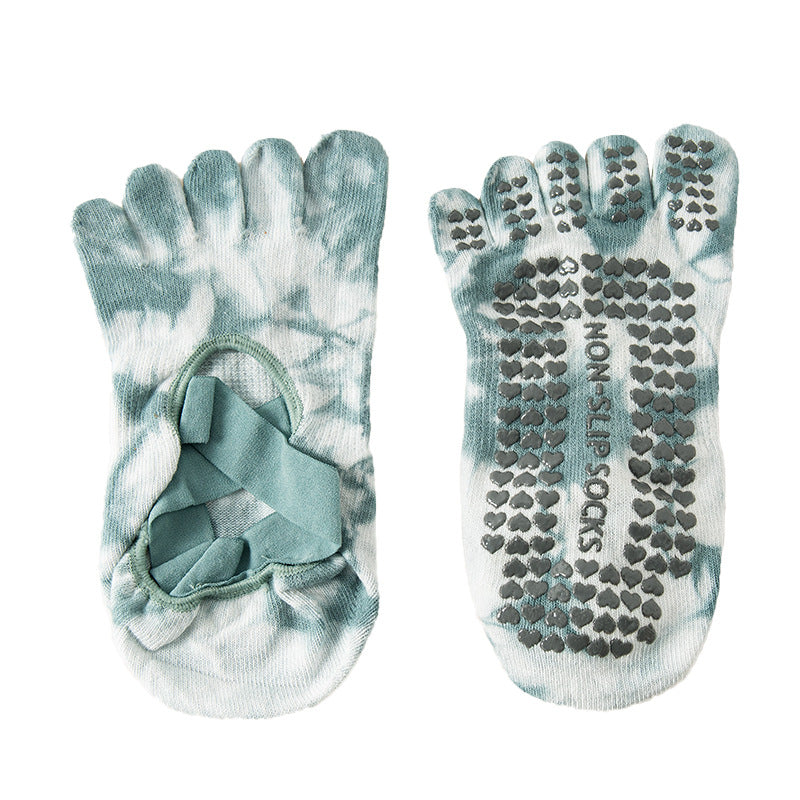 Tie-Dye Five-Toe Yoga Socks for Women | Non-Slip Grip Pilates Socks, Breathable Cotton Short Socks for Dance & Home Workouts