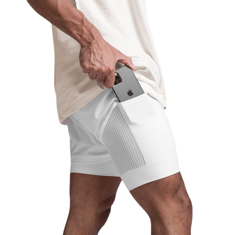 Crazy Muscle Men's Running Shorts Double Fake Two-Piece Sports Fitness Breathable Basketball Training American Jogging Pants