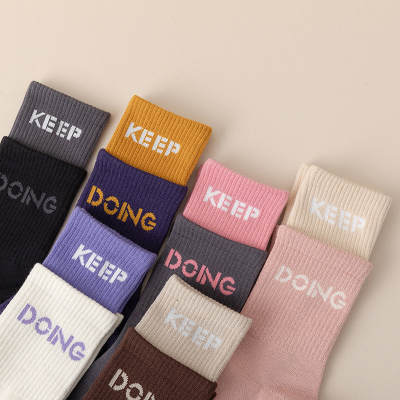 Ins Style Letter Print Yoga Socks | Non-Slip Cotton Grip Socks for Pilates