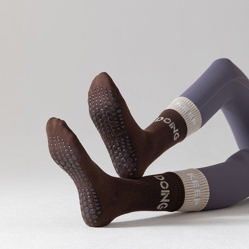 Ins Style Letter Print Yoga Socks | Non-Slip Cotton Grip Socks for Pilates