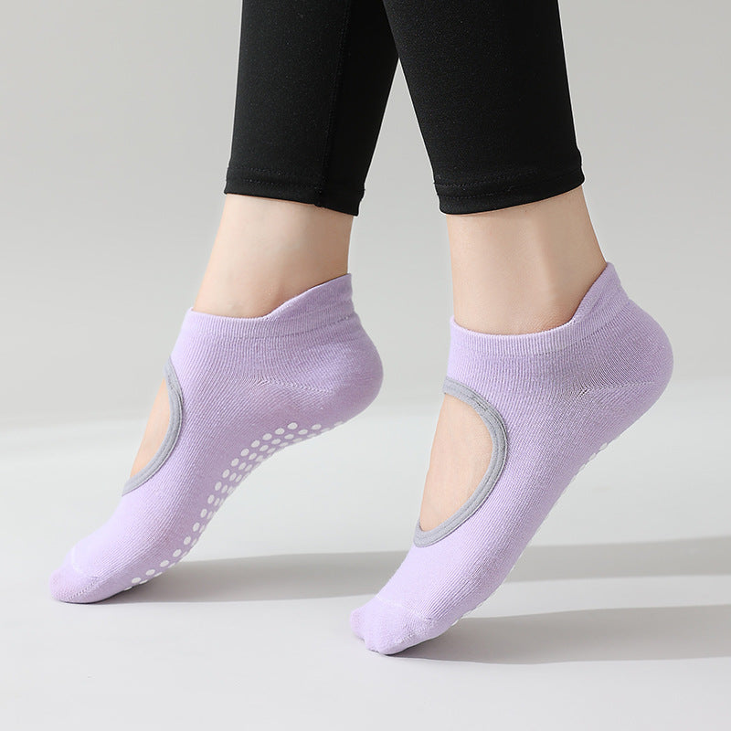 Non-Slip Backless Yoga Socks for Women, Open-Heel Pilates Socks, Breathable Cotton Grip Socks for Barre, Dance & Home Workouts